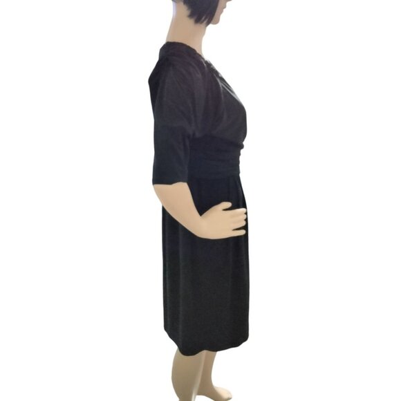 Evan-Picone Black Surplice V-Neck Ruched Empire Waist Side Zip Dress Size 14 - Picture 4 of 7